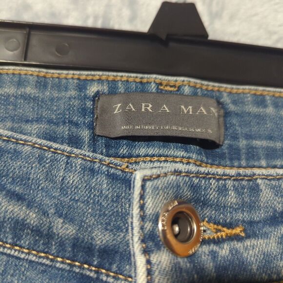 Zara Men's Jeans Size 36x28 Distressed Slim Light Wash Denim Taper Casual Pants - Picture 3 of 6